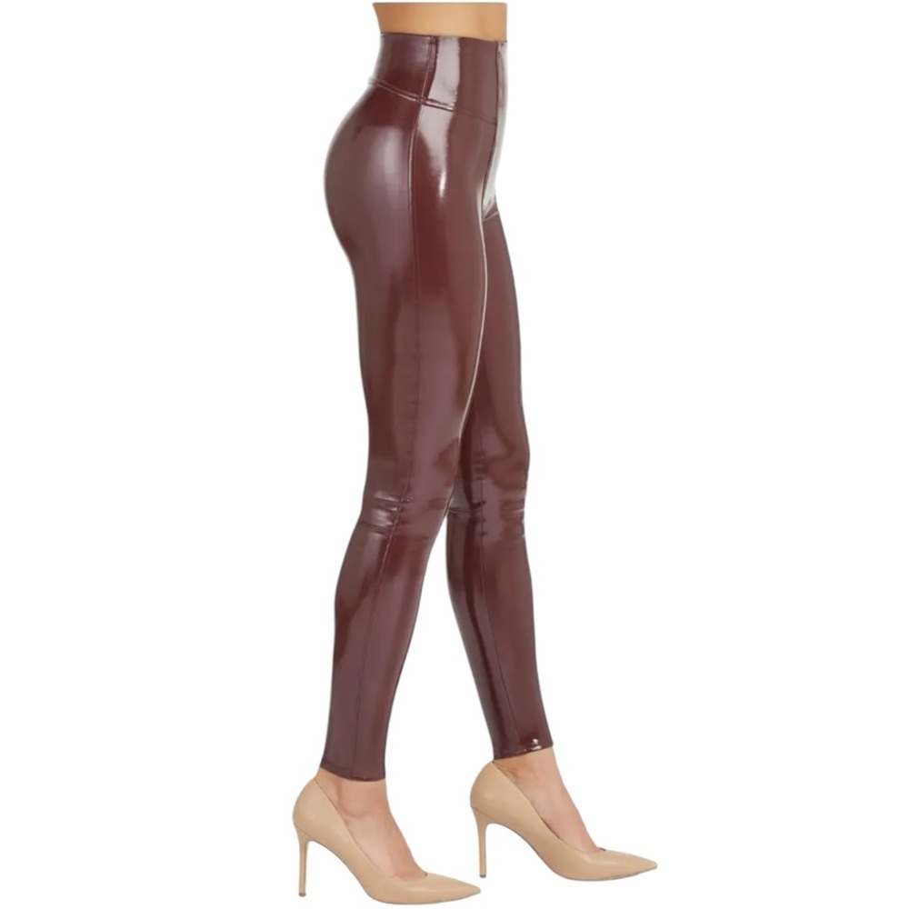 Spanx‎ Faux Patent Leather Leggings Large Burgundy Ruby - Picture 4 of 14